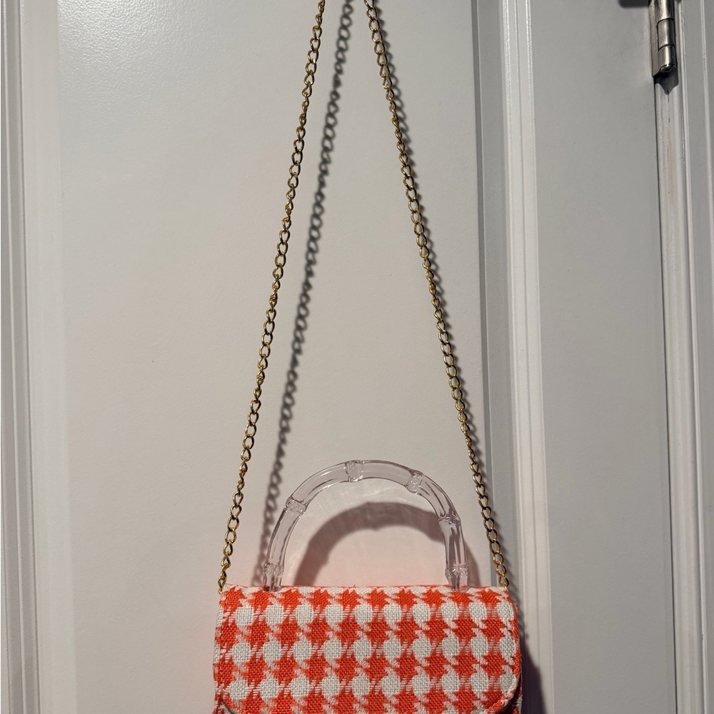 Clear-Handle Orange Check Mini Shoulder Bag